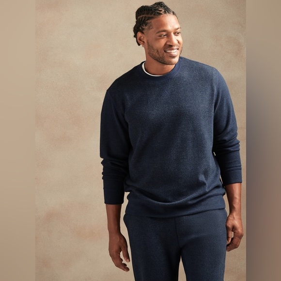 Brushed Waffle-Knit T-Shirt Mens size M colour Navy - Picture 7 of 8